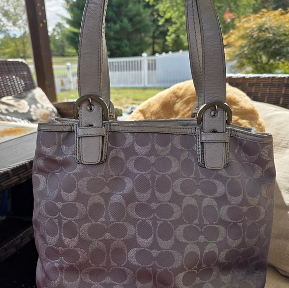Elegant Coach Silver- Gray Tote Bag Violet Lining - Picture 13 of 14